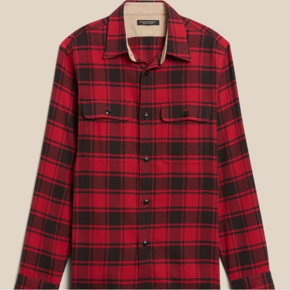 Mens Banana Republic Red Plaid Flannel Utility Shirt Size Large